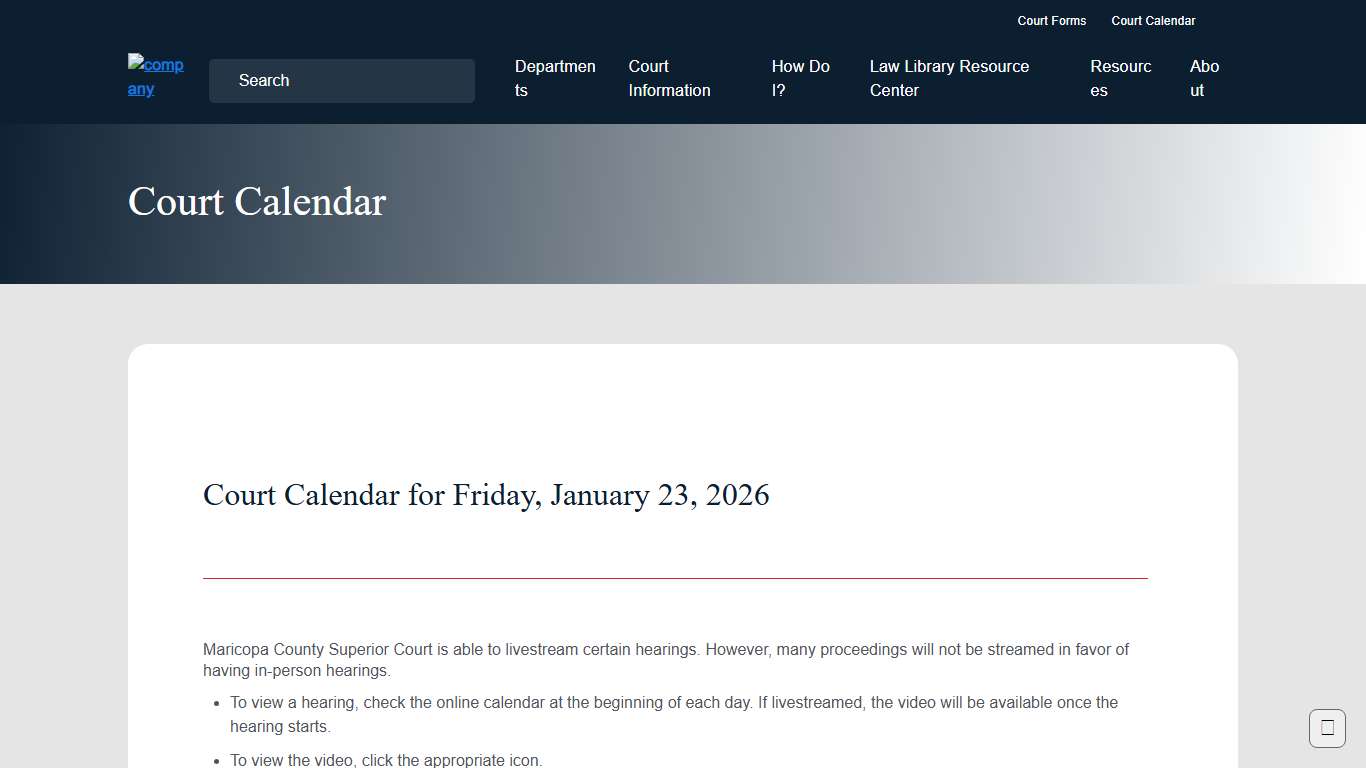 Court Calendar - Today's Hearings